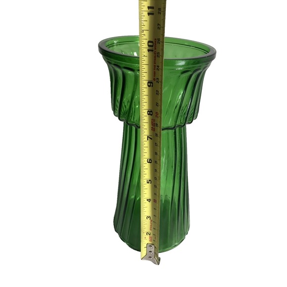 Hoosier 4089 Ribbed Glass Vase‎ Emerald Green Large Top Cylinder Bottom 1960s - Picture 4 of 7